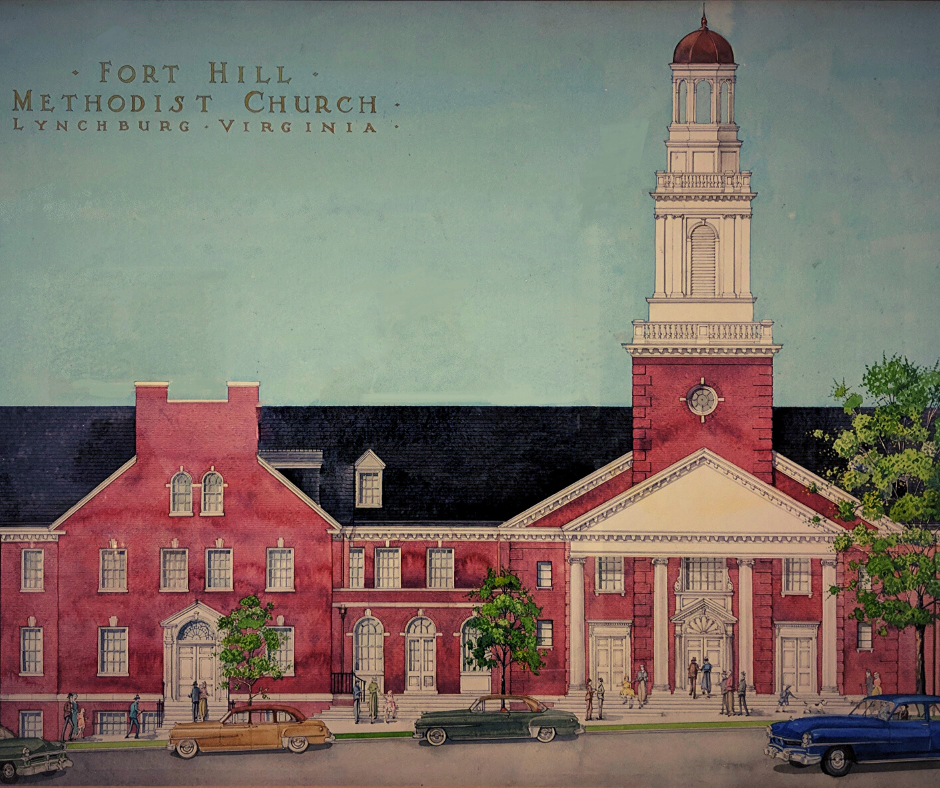 mock up painting of fort hill church sanctuary from 1955